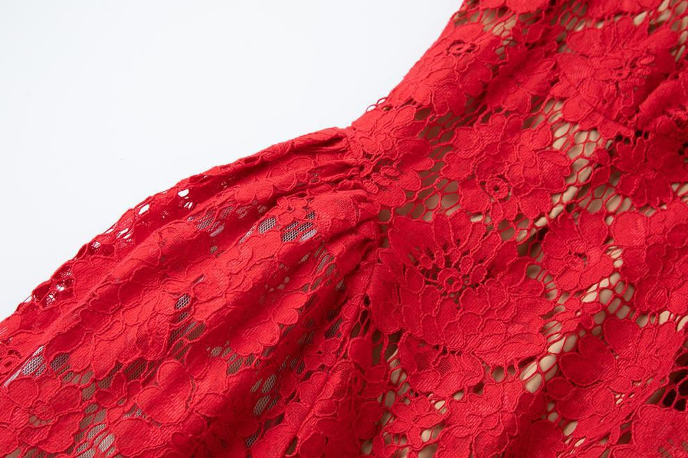 Crimson Bloom Lace Dress