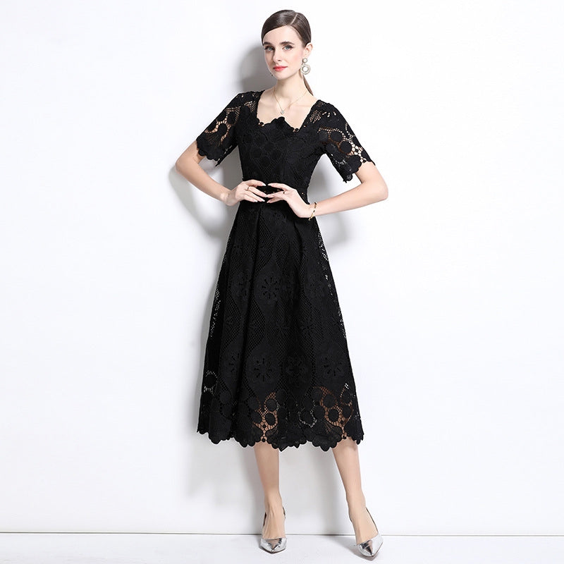 Elegant Black Lace Midi Dress