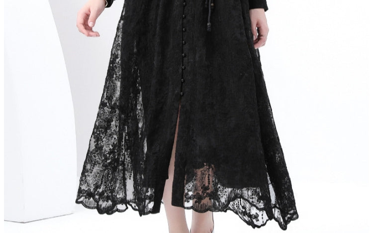 Black Lace Long-Sleeve Maxi Dress
