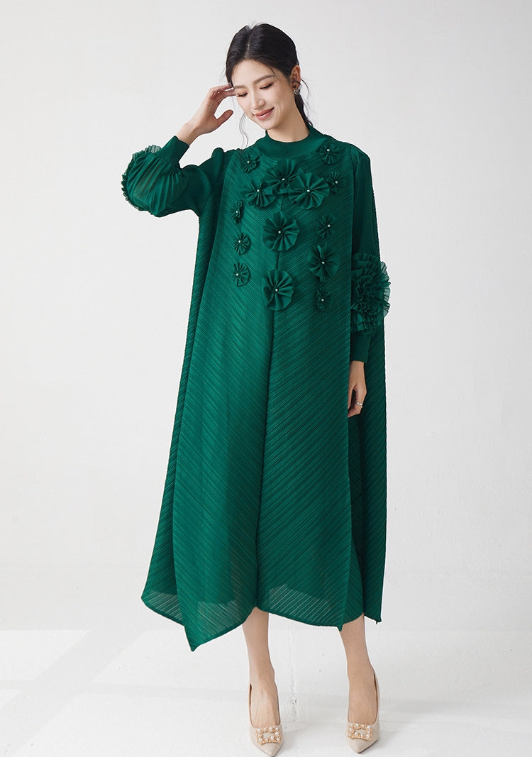 Elegant Green Floral Embellished Dress