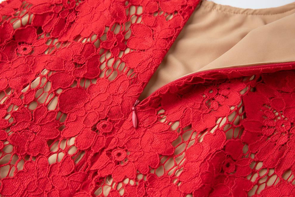 Crimson Bloom Lace Dress