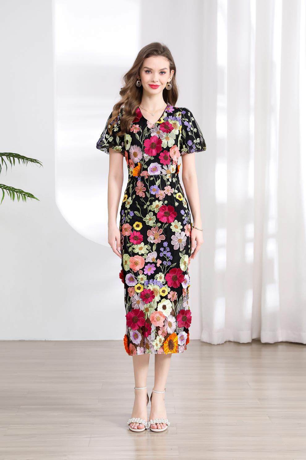 Floral Embroidered Mesh Dress