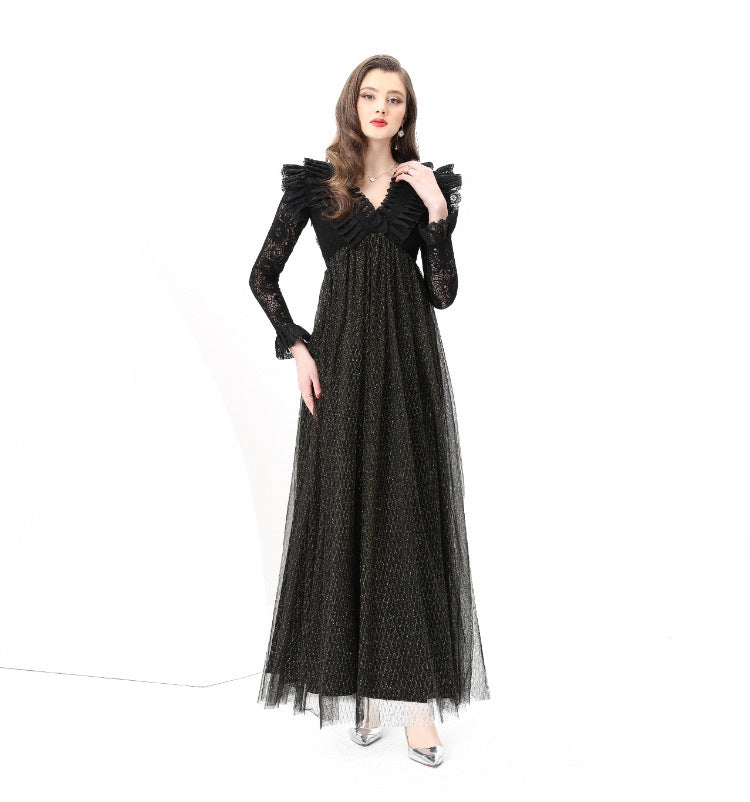 Midnight Elegance Lace Gown