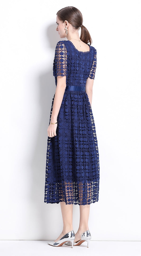 Navy Blue Lace Midi Dress