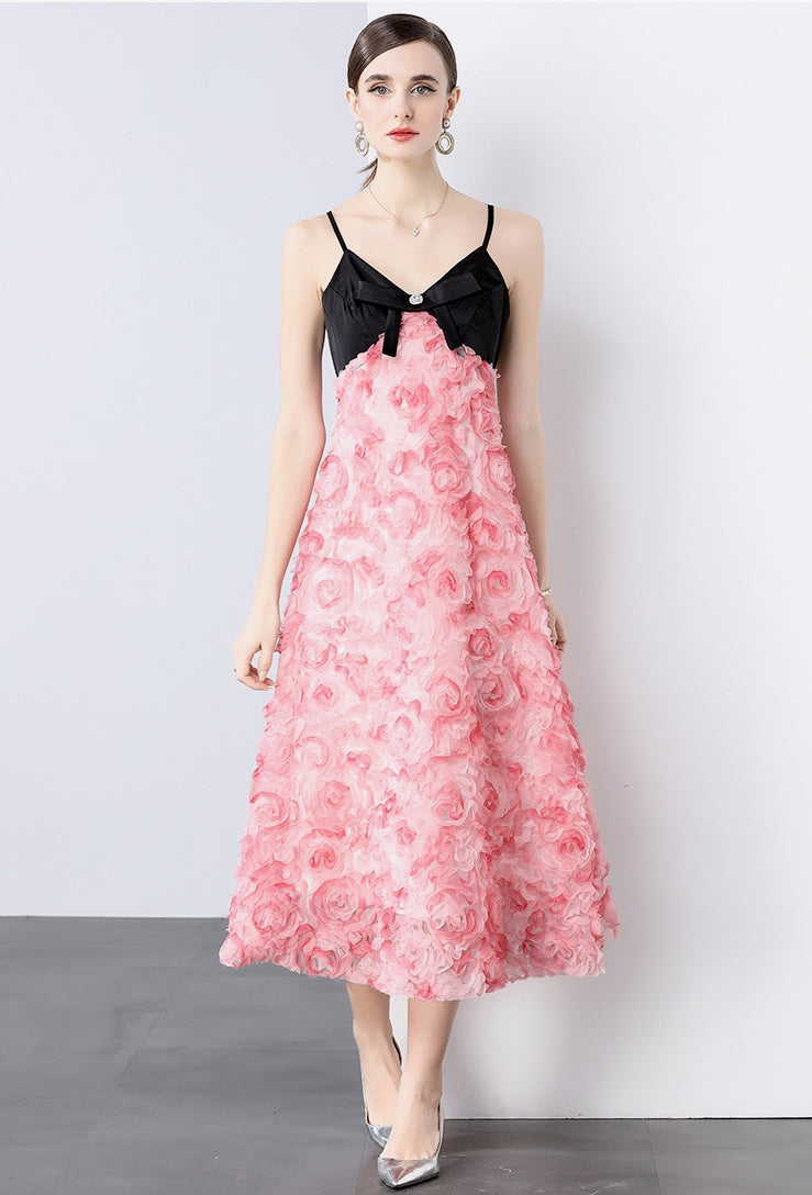 Elegant 3D Floral Midi Dress