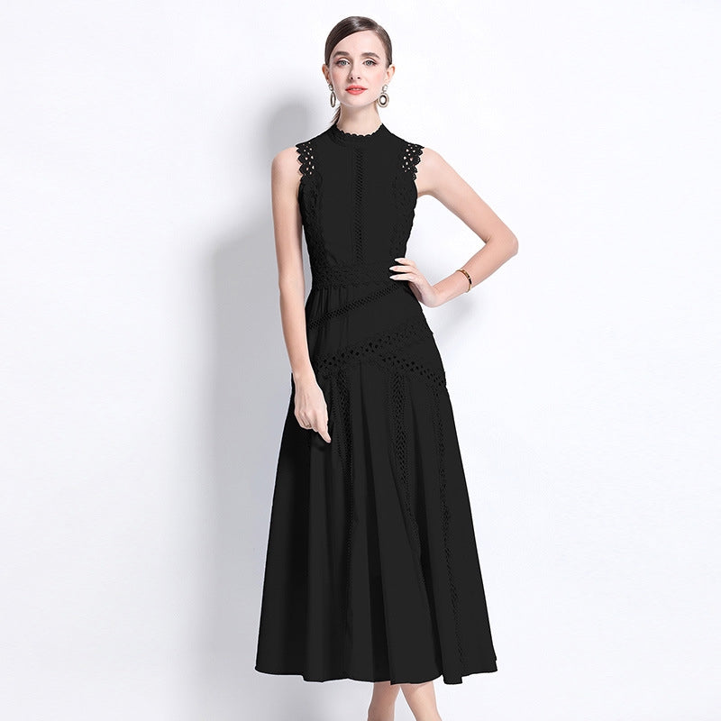 Black Sleeveless Lace Midi Dress