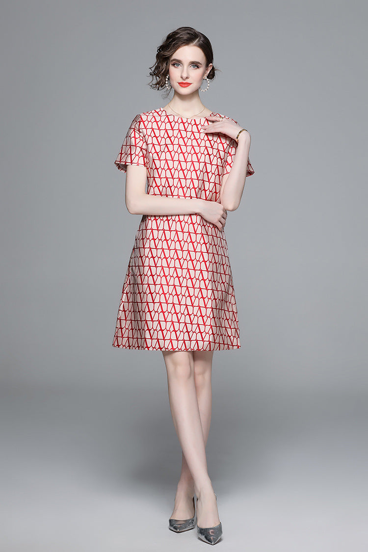 Elegant Red Geometric A-Line Dress