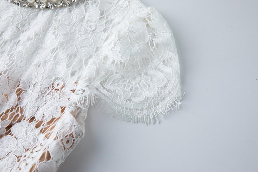 Elegance Pearl Trimmed Lace Midi Dress