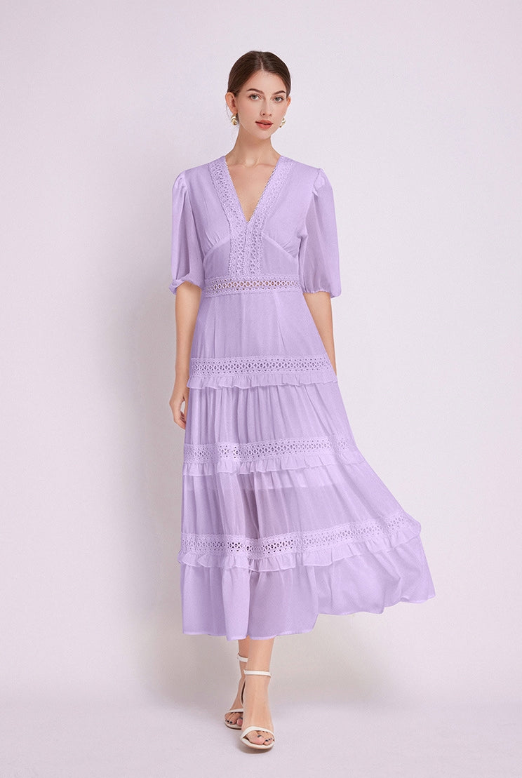 Lavender French Lace Chiffon Dress