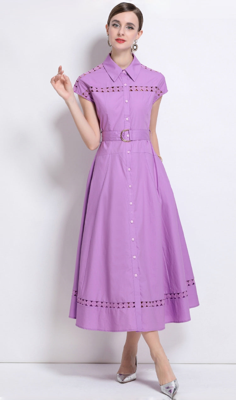 Lavender Charm Belted Shirt Dress