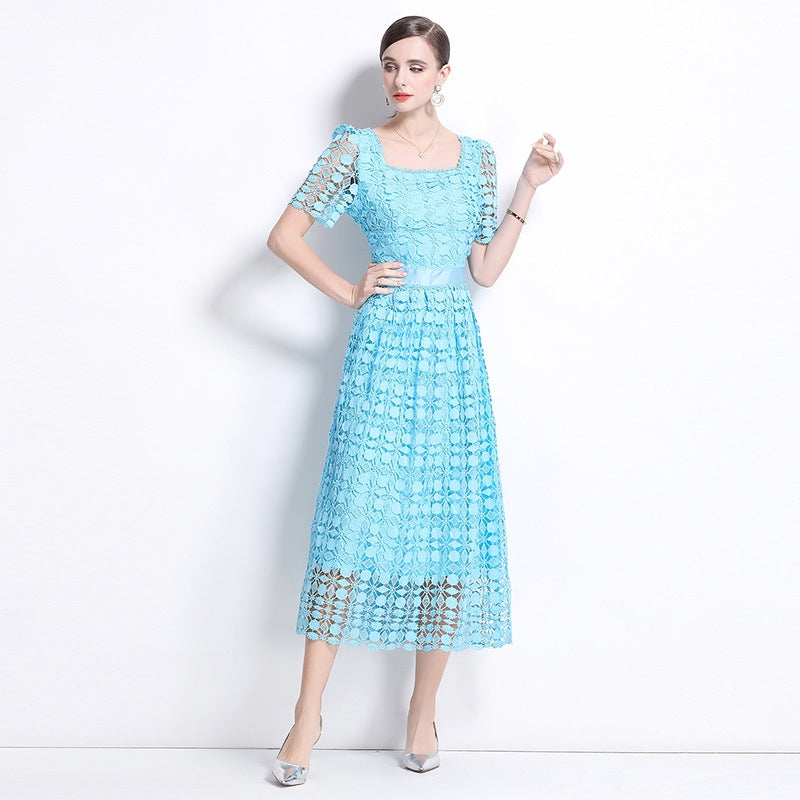 Sky Blue Eyelet Midi Dress