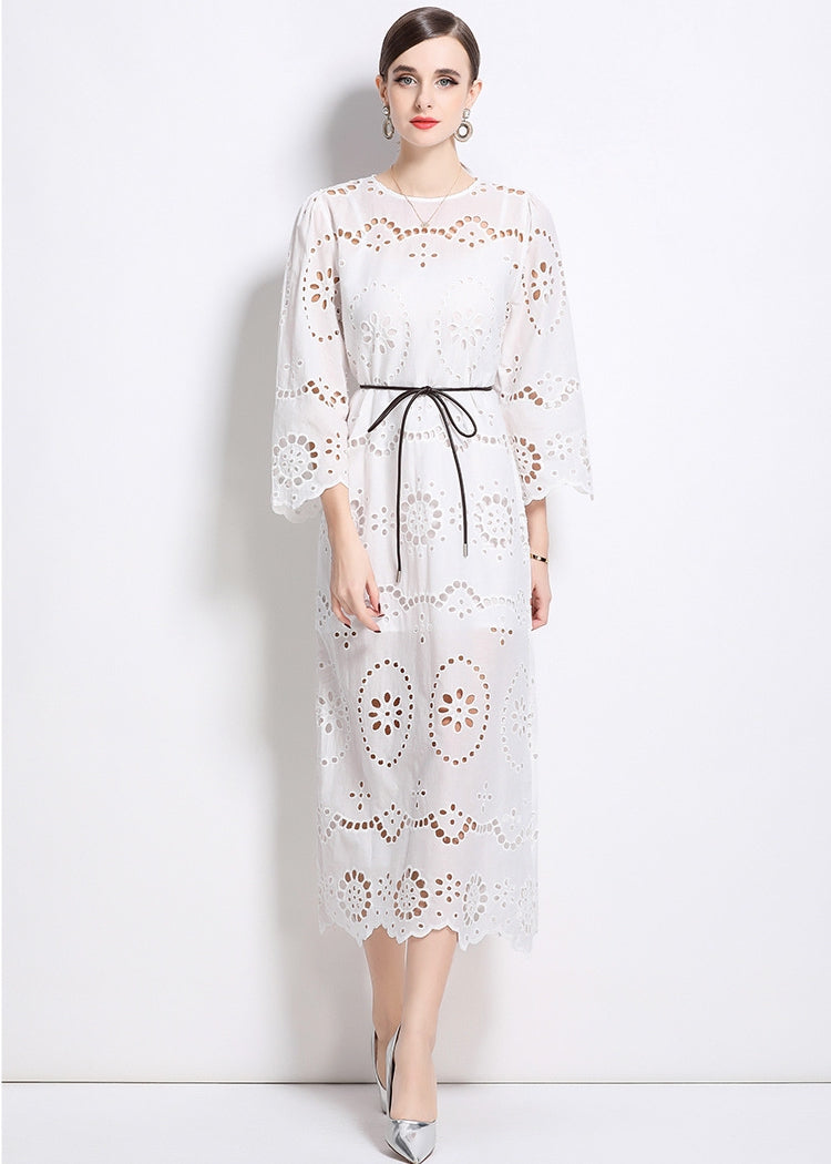 Ivory Petal Eyelet Midi Dress - 902368523846_WHITE
