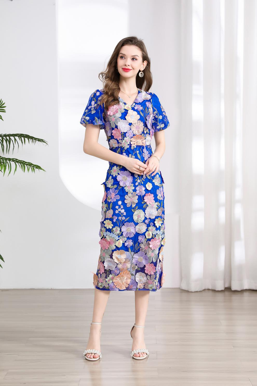 Elegant Floral Embroidered Midi Dress