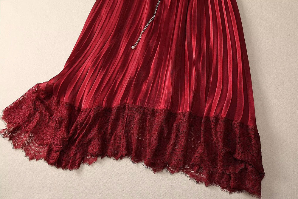 Elegant Wine Red Lace Maxi Dress