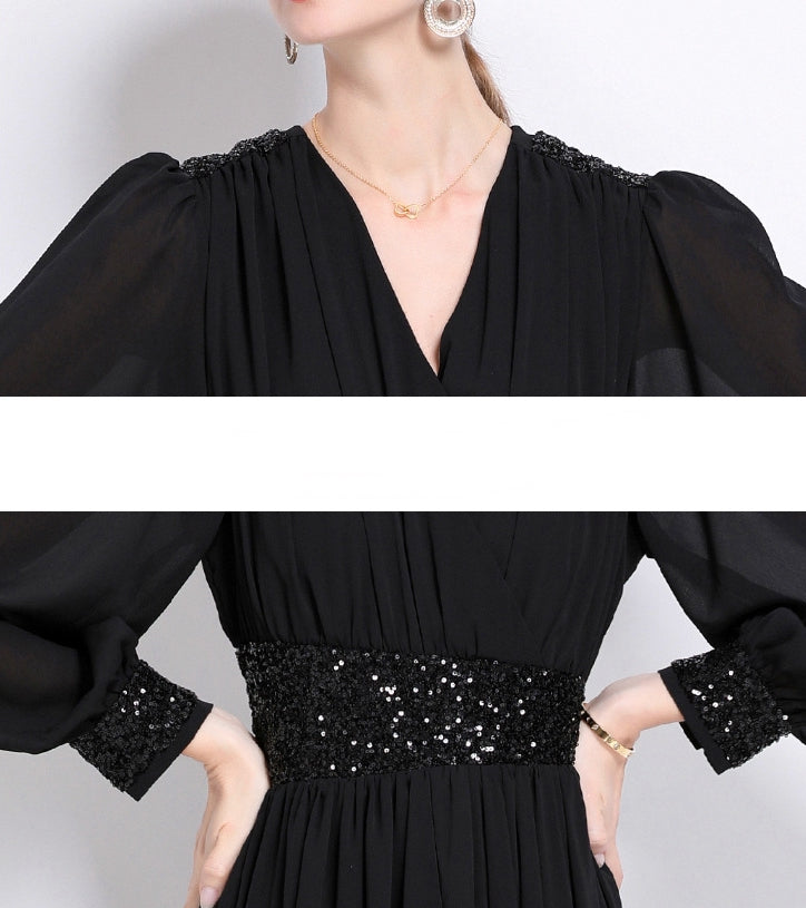 Midnight Grace Sequin Waist Maxi Dress