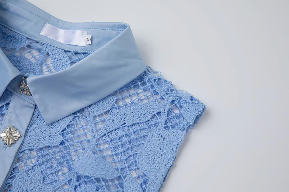 Sky Blossom Sleeveless Lace Midi Dress - 919430221311_BLUE