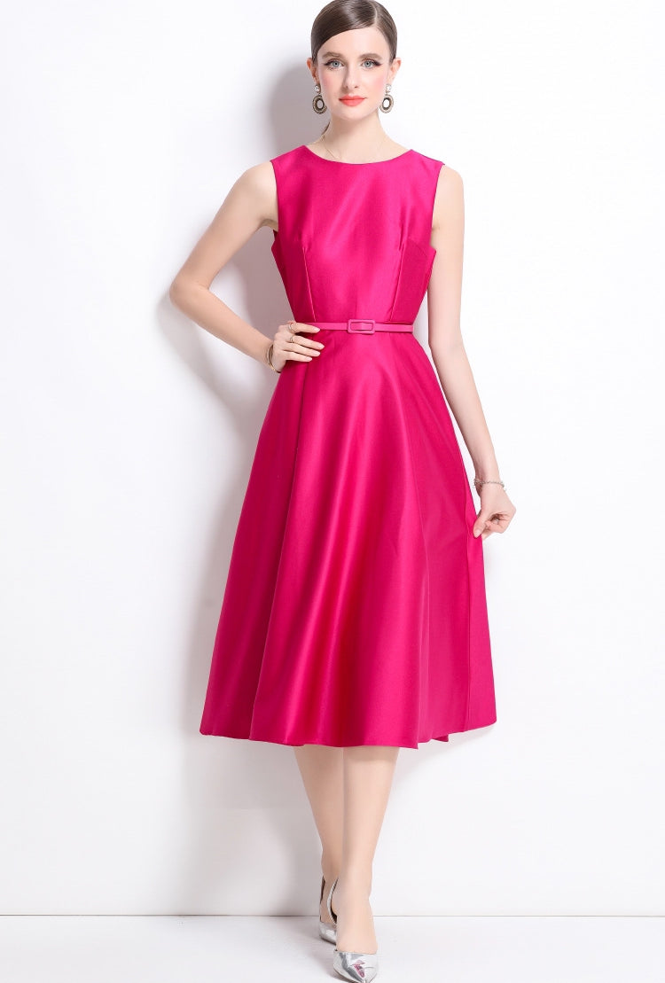 Vibrant Fuchsia A-Line Midi Dress