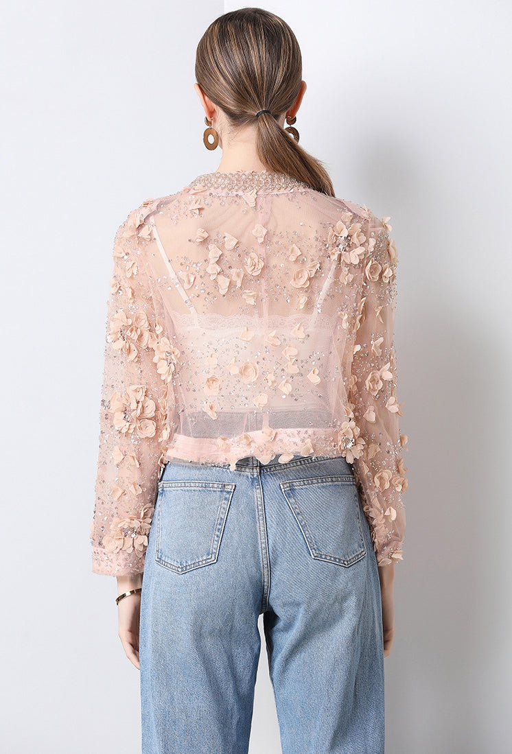 Blush Bloom Embroidered Sheer Jacket - 904547045647_BEIGE