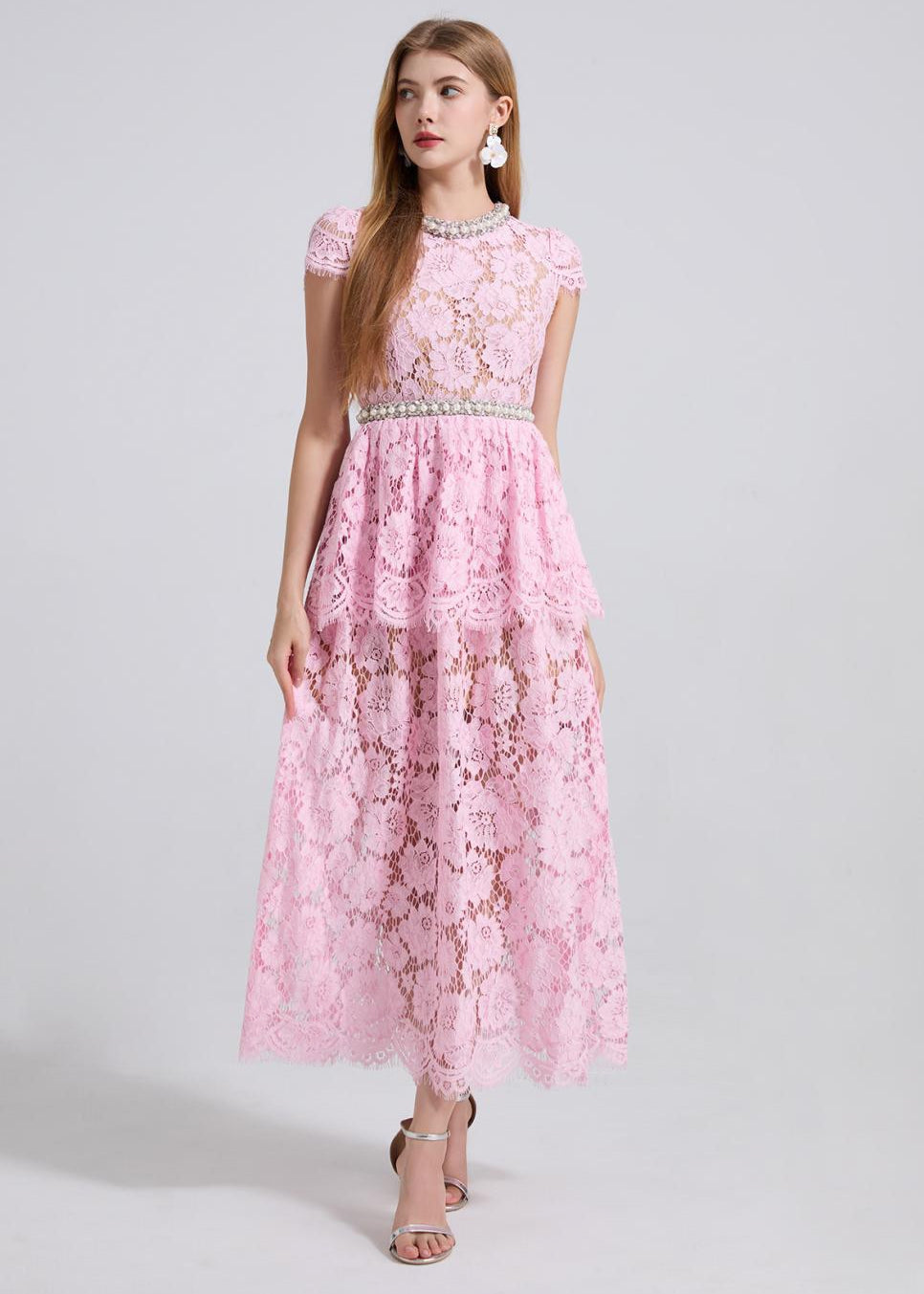 Blush Belle Embellished Lace Maxi Dress