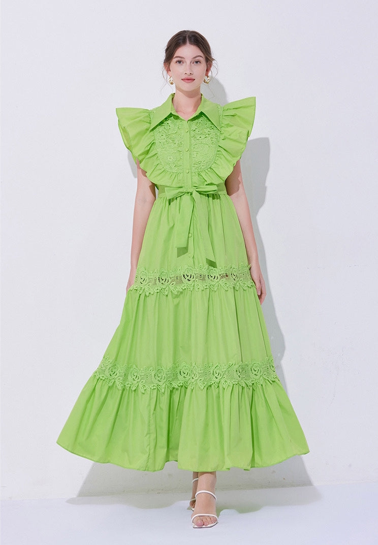 Lime Bloom Ruffle Maxi Dress