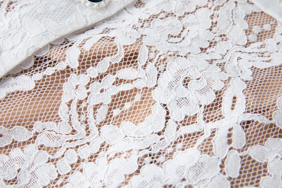 Elegant White Lace Button-Front Midi Dress