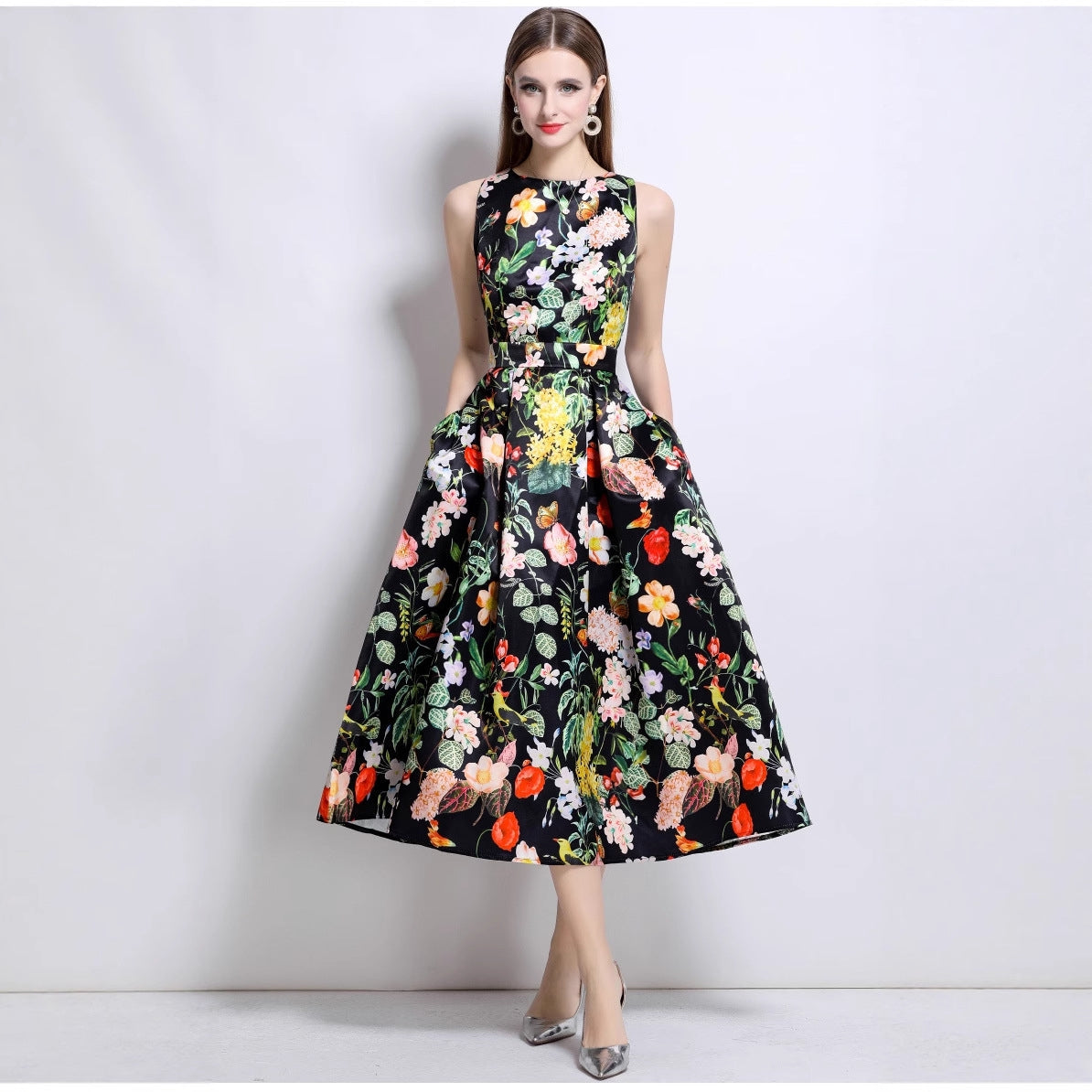 Midnight Garden Floral Midi Dress
