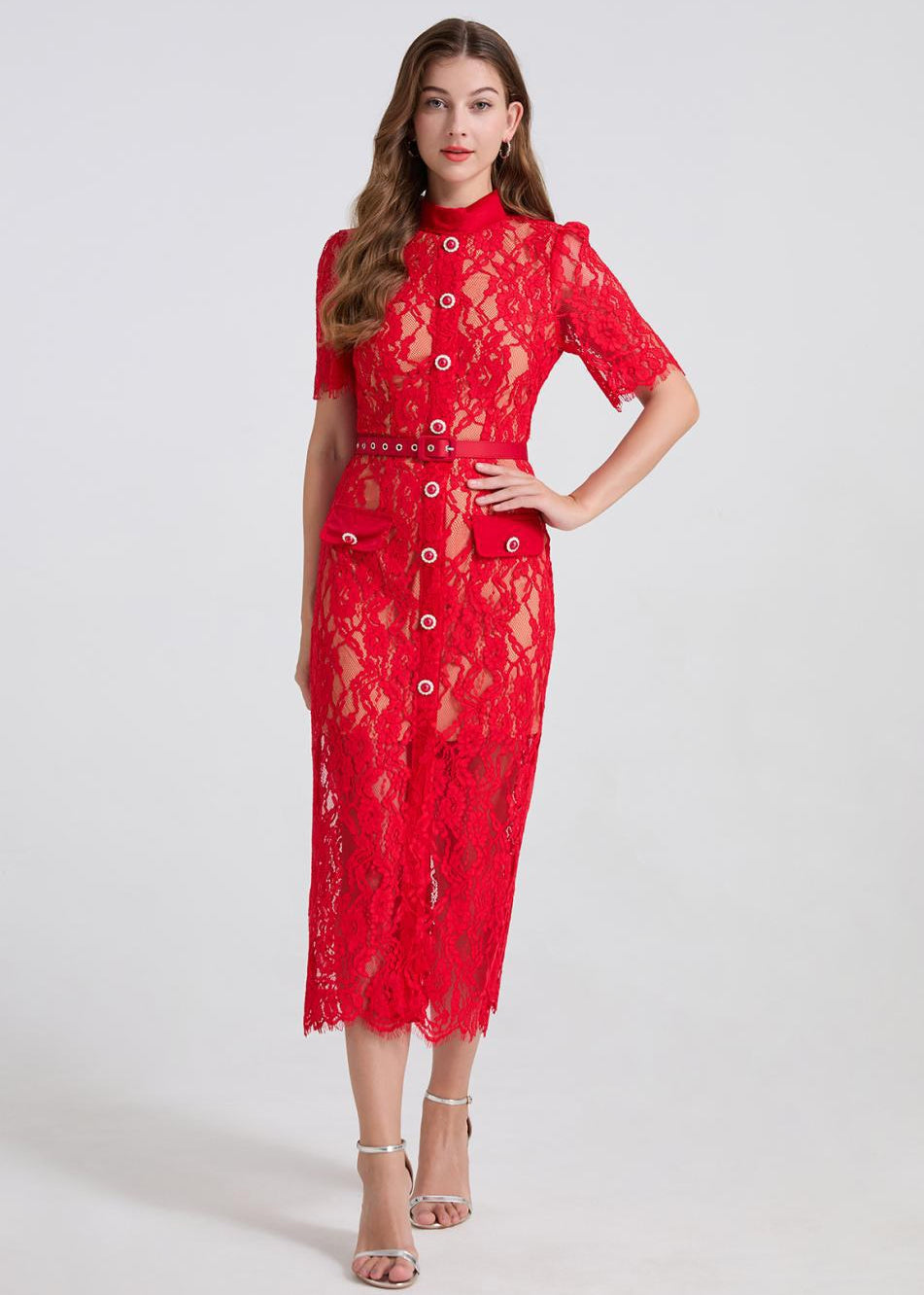 Scarlet Envy Lace Belted Dress