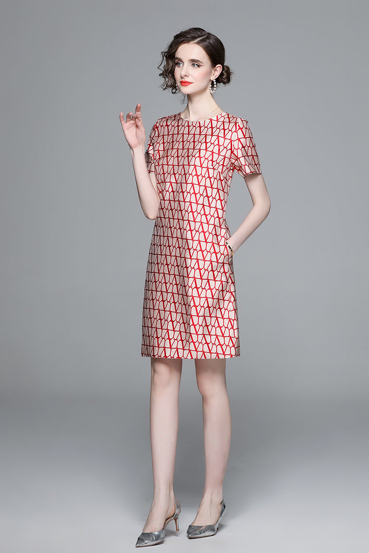 Elegant Red Geometric A-Line Dress