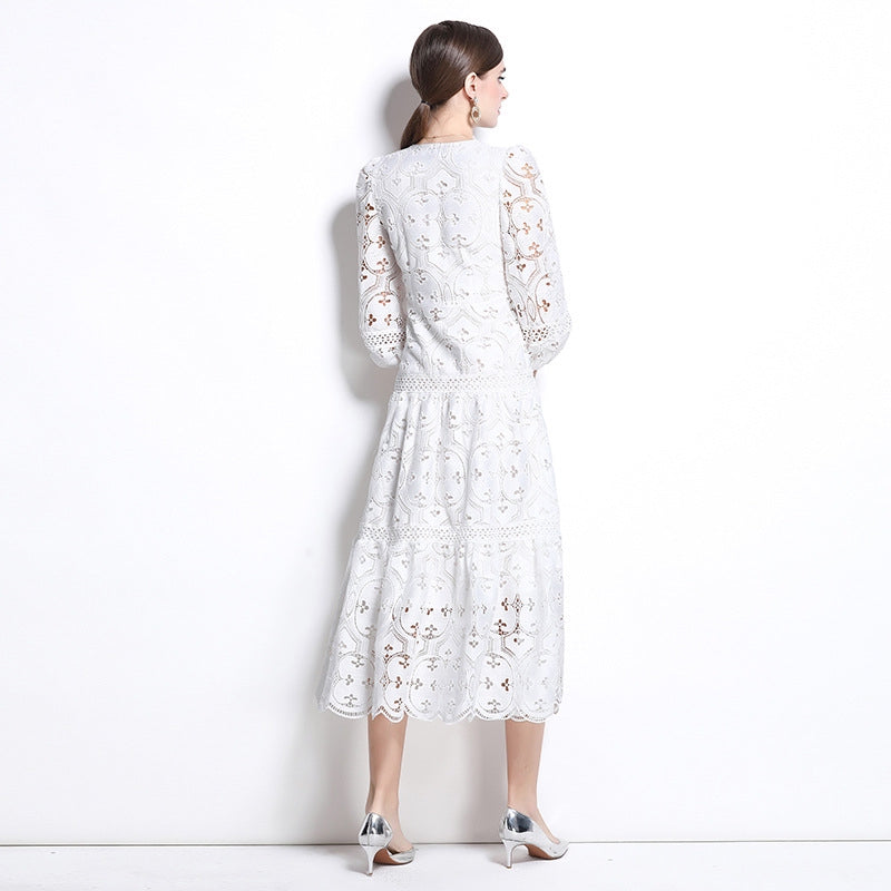 White Boho Lace Midi Dress