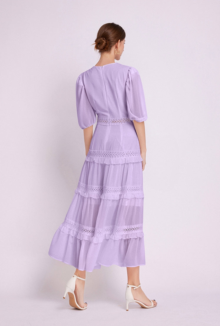 Lavender French Lace Chiffon Dress
