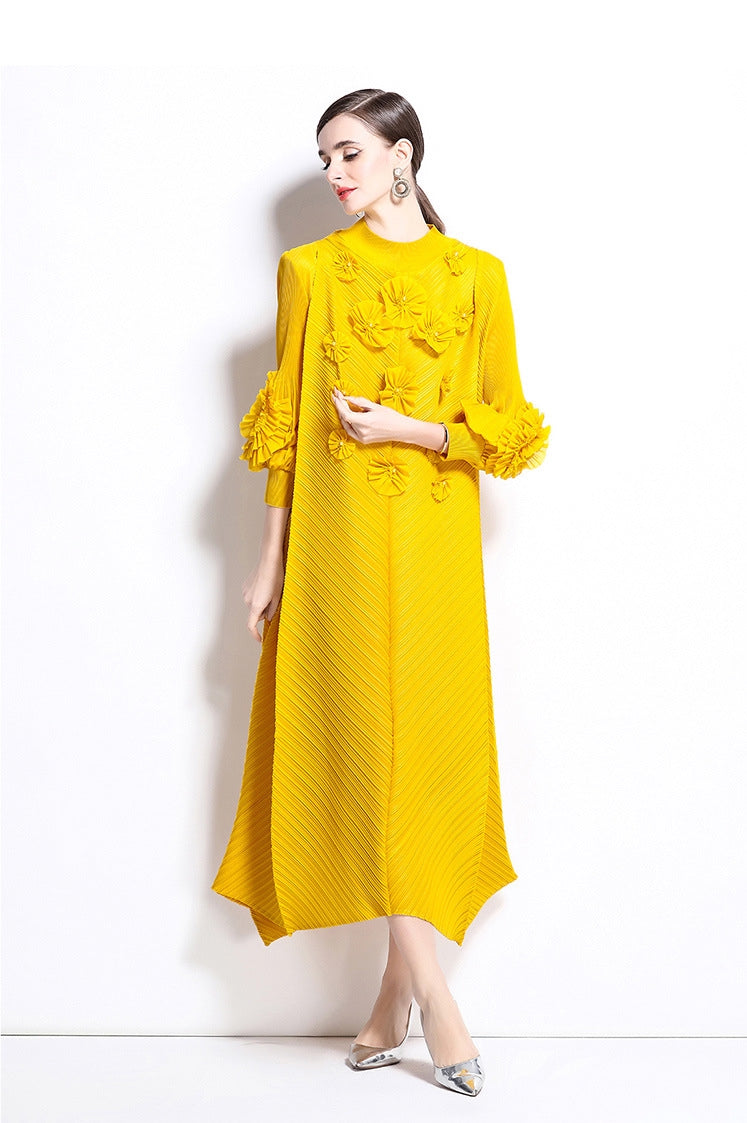 Radiant Yellow Floral Appliqué Dress