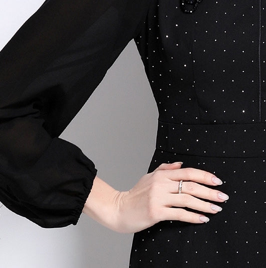 Elegant Noir Embellished Midi Dress - 918137011583_BLACK