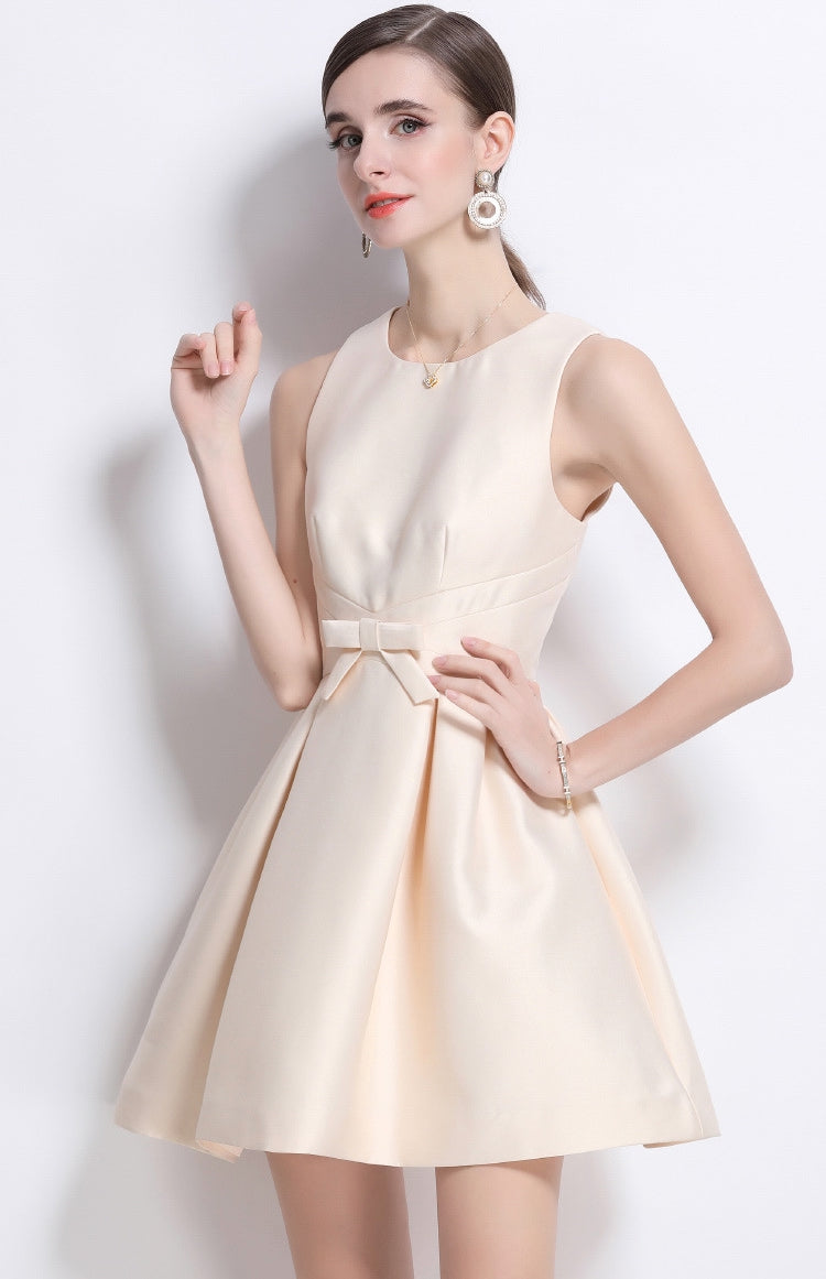 Sleeveless Bow Detail Fit & Flare Mini Dress - Ivory
