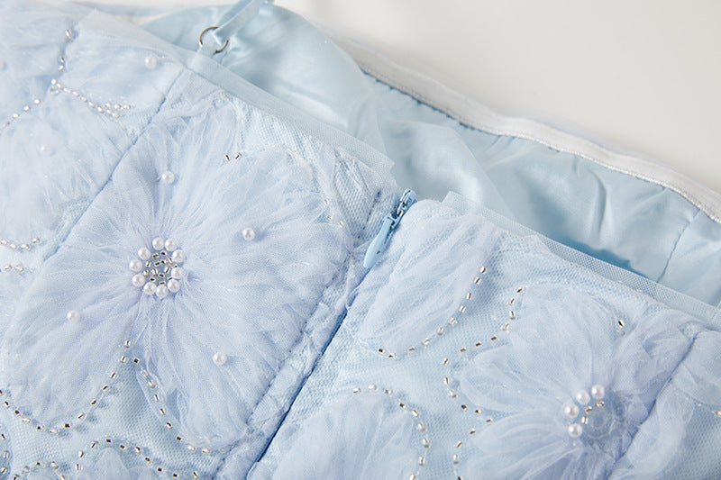 Ethereal Blue Ruffled Tulle Gown