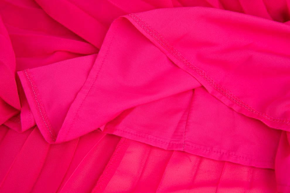 Rose Radiance Pleated Chiffon Dress - 906472342218_ROSERED