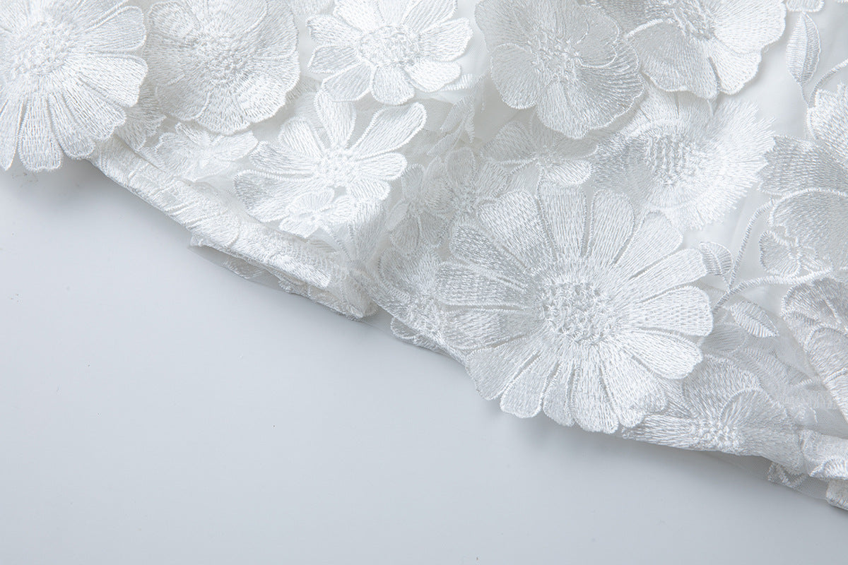 White 3D Floral Lace Dress