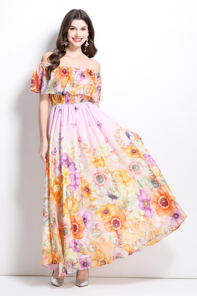 Boho Off-Shoulder Floral Maxi Dress