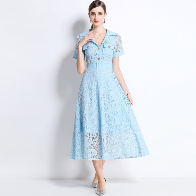 Sky Blue Lace Utility Midi Dress