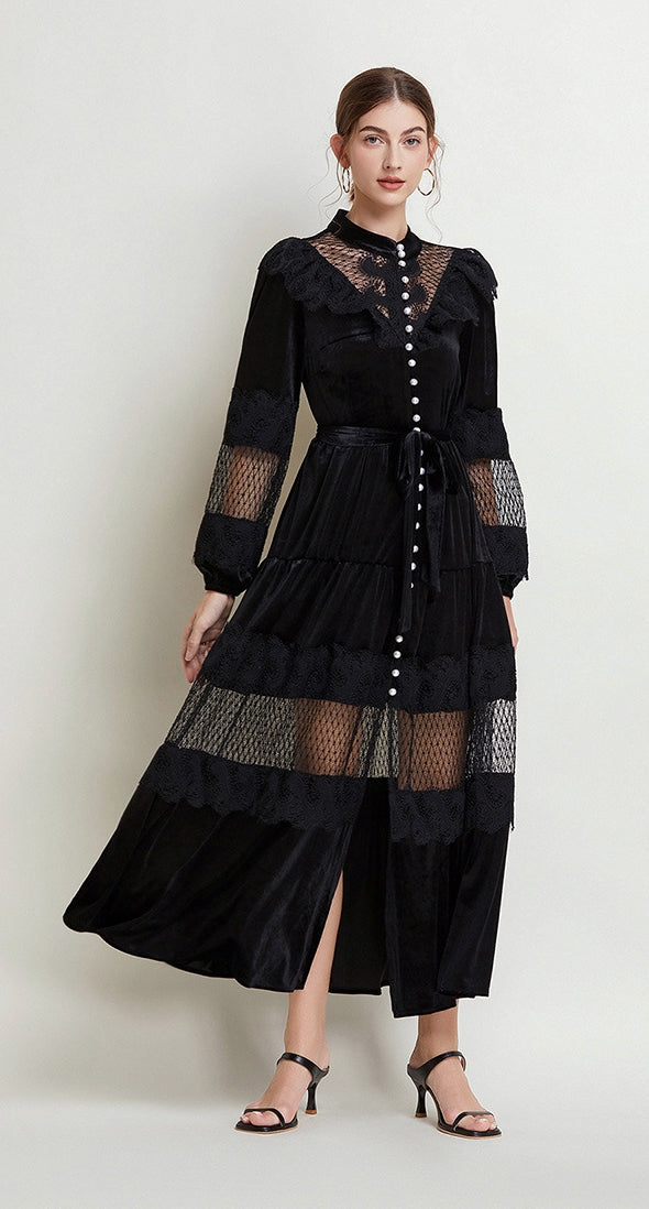 Black Velvet Lace Maxi Dress