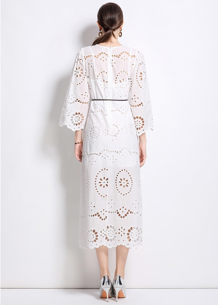 Ivory Petal Eyelet Midi Dress - 902368523846_WHITE