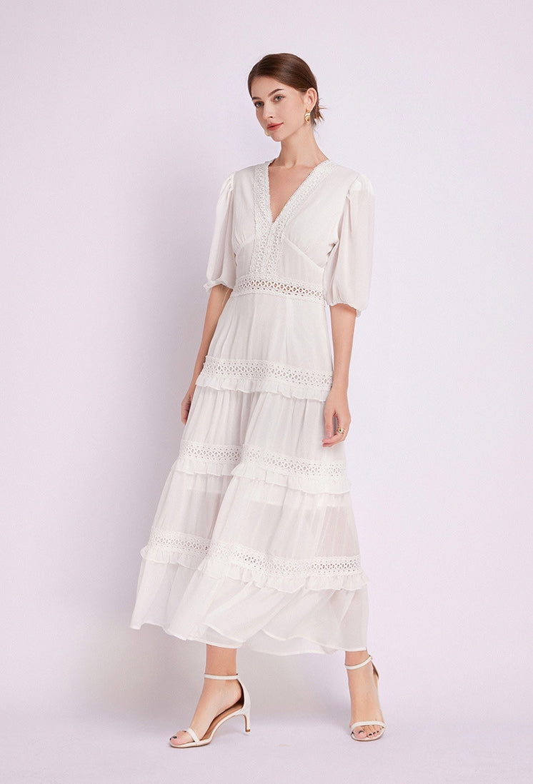 White French Lace Chiffon Dress