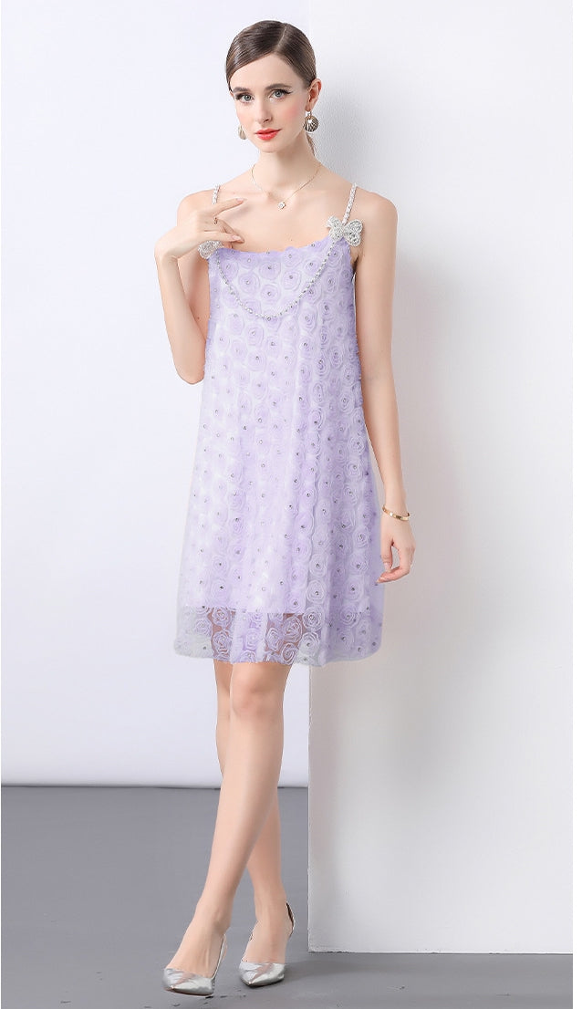 Lavender Whisper Rosette Lace Dress