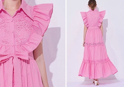 Rose Ruffle Embroidered Maxi Dress