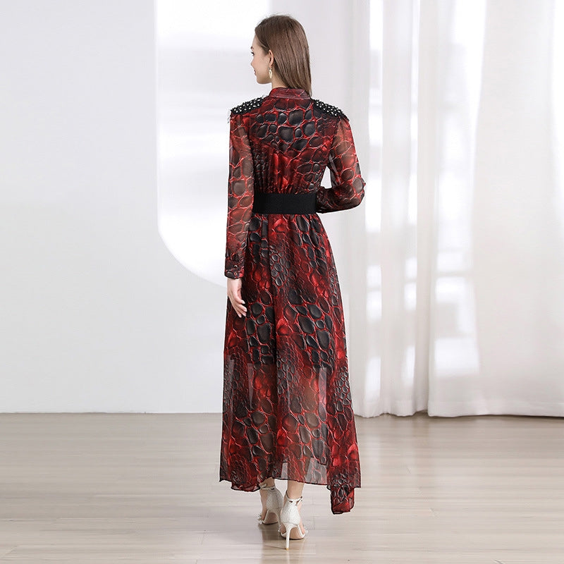 Fiery Serpentine Sheer Maxi Dress - 901487024172_CLARET