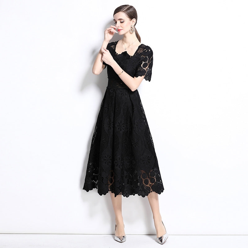 Elegant Black Lace Midi Dress