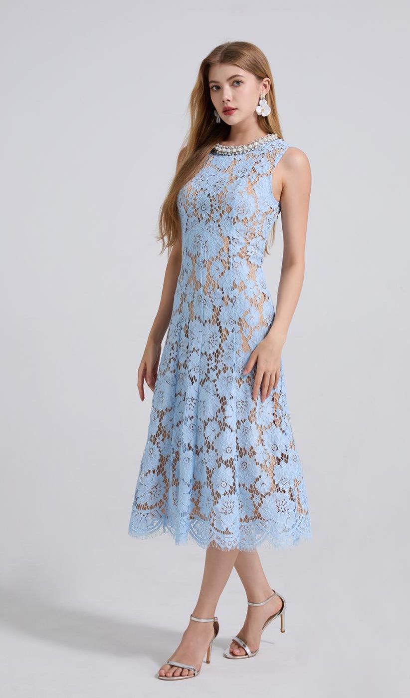 Serene Azure Lace Midi - 915910428490_BLUE