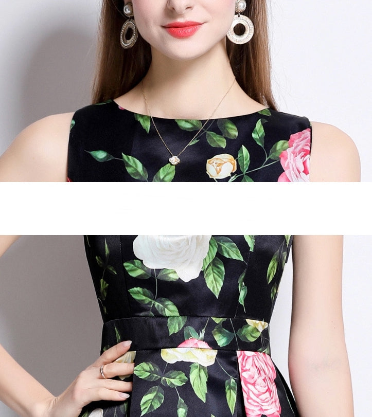 Noir Rose Elegance Midi Dress