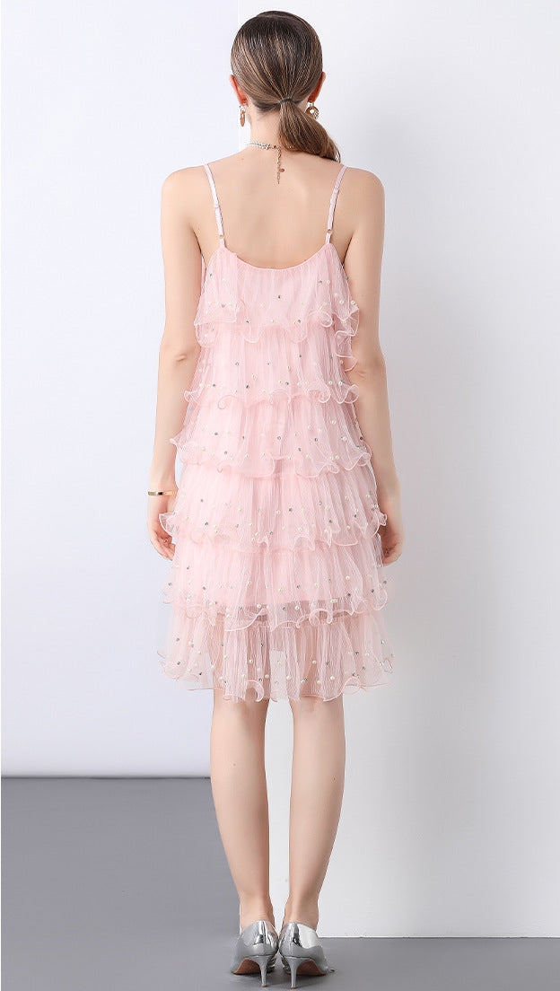 Blush Pink Tiered Tulle Cocktail Dress