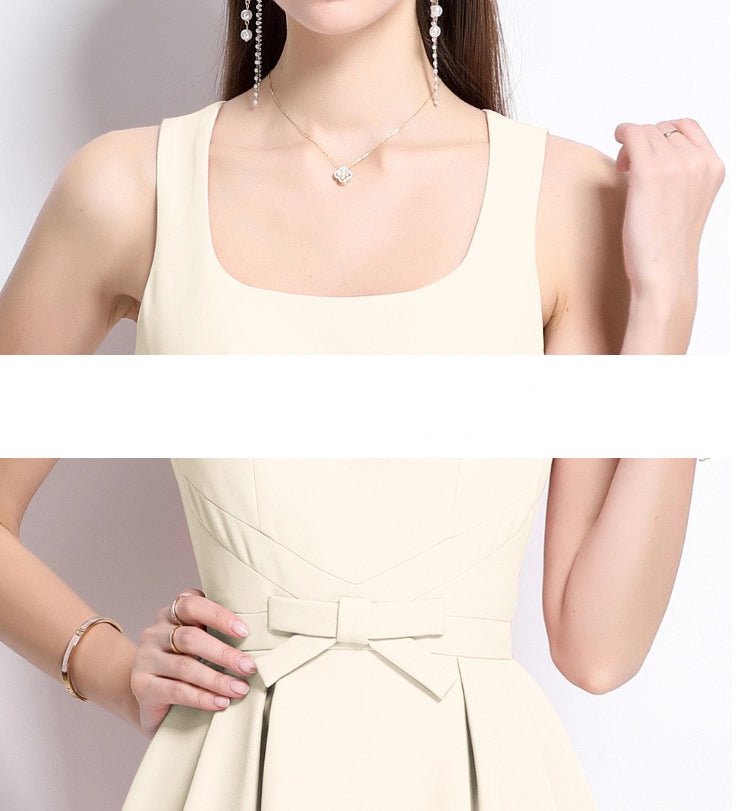 Elegant Ivory Bow Midi Dress - 900623614513_APRICOT