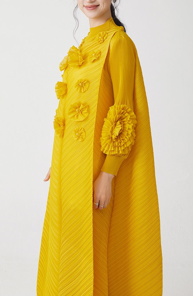 Radiant Yellow Floral Appliqué Dress